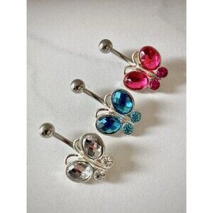 Cubic Zirconia Butterfly Belly Button Ring – 14G Stainless Steel